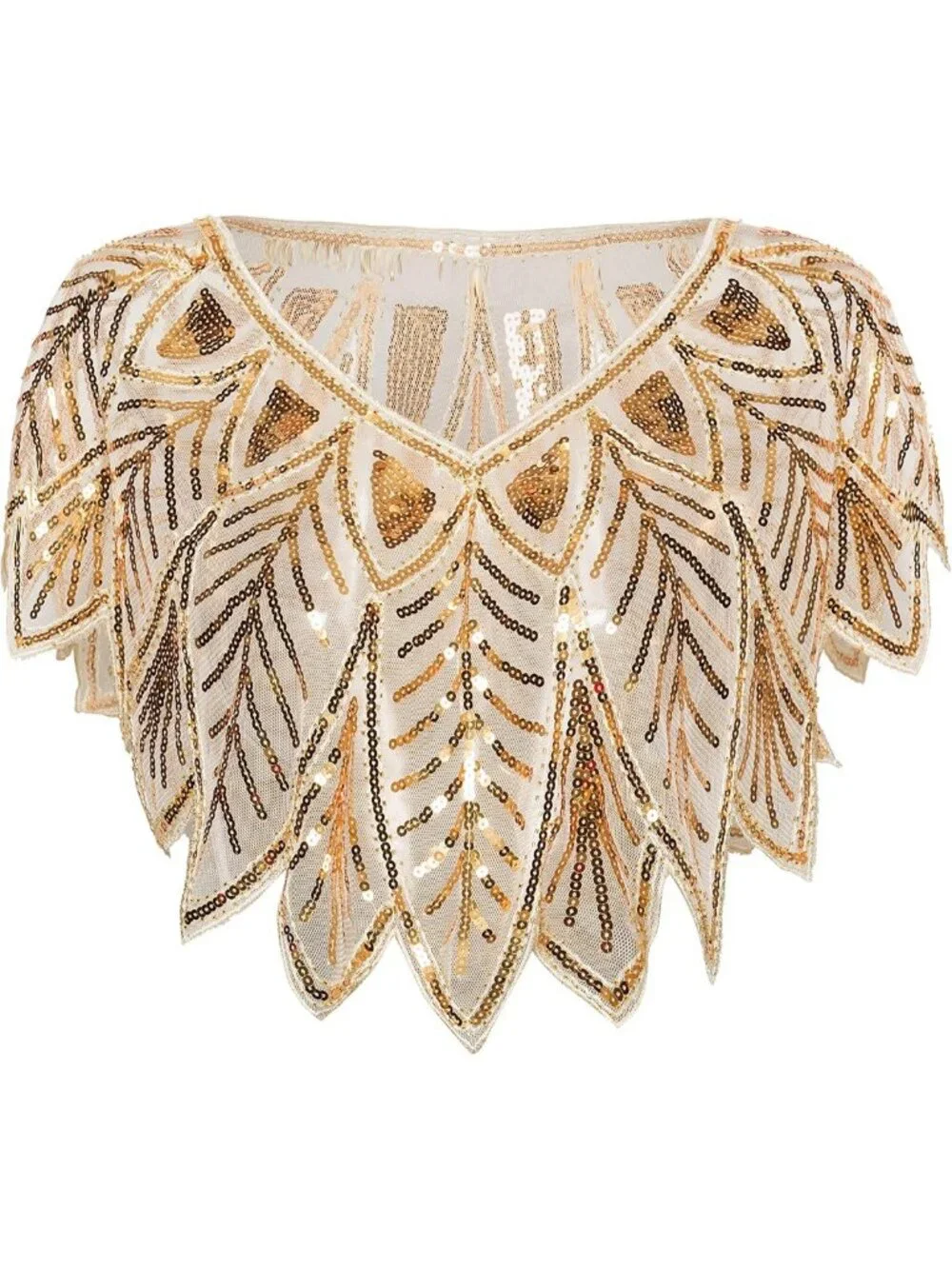 Glam 1920s Sequin Beaded Shawl Wrap Cover-Up for Bridal Evening Events